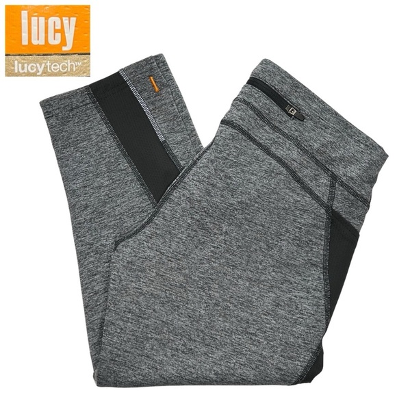 Lucy Cropped Leggings Lucytech Athletic Zip Back Pocket Gray Small S - Picture 15 of 15